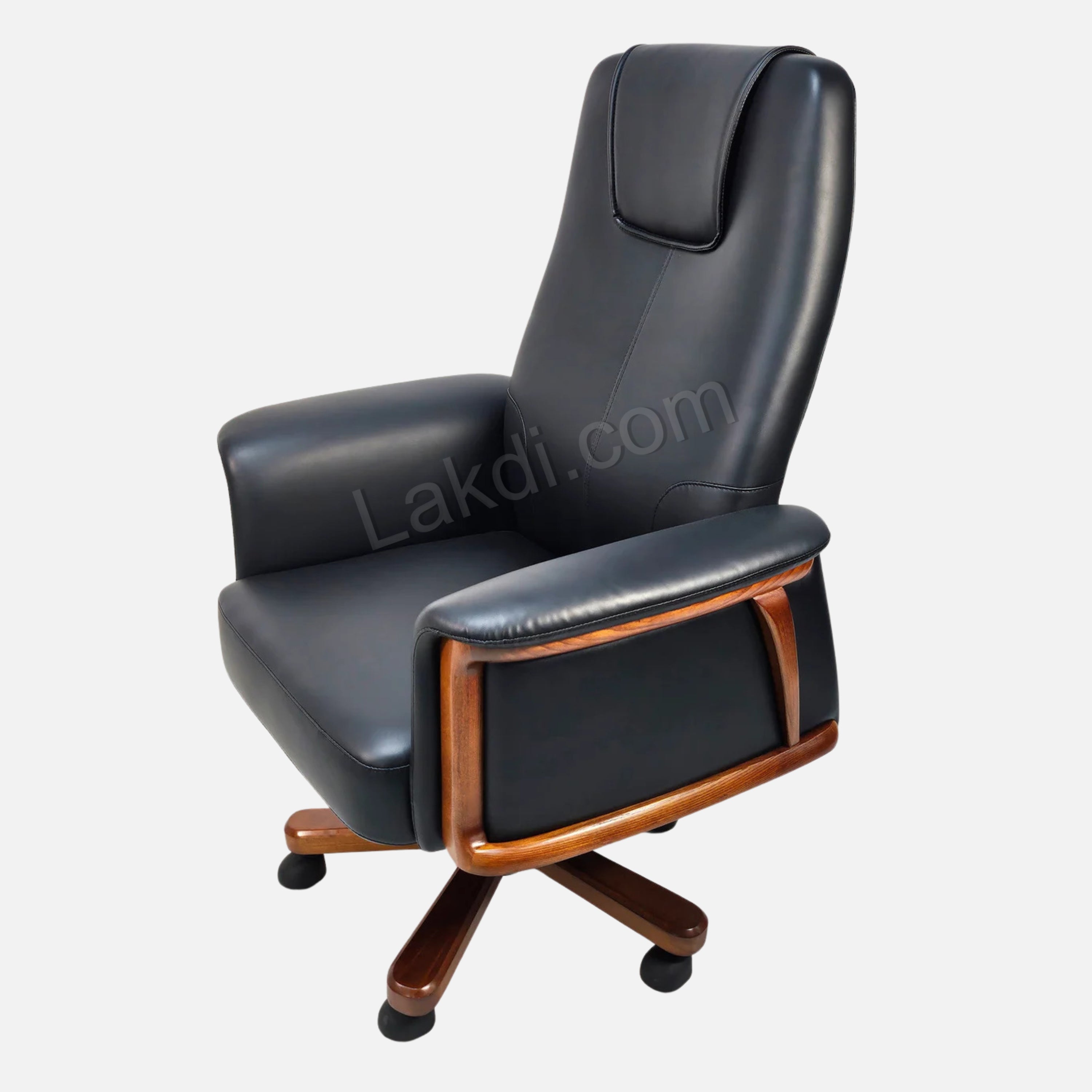 Director Chair for office Traditional High-Back Premium Leatherette with Adjustable Height and Wooden Base and Wooden Polish