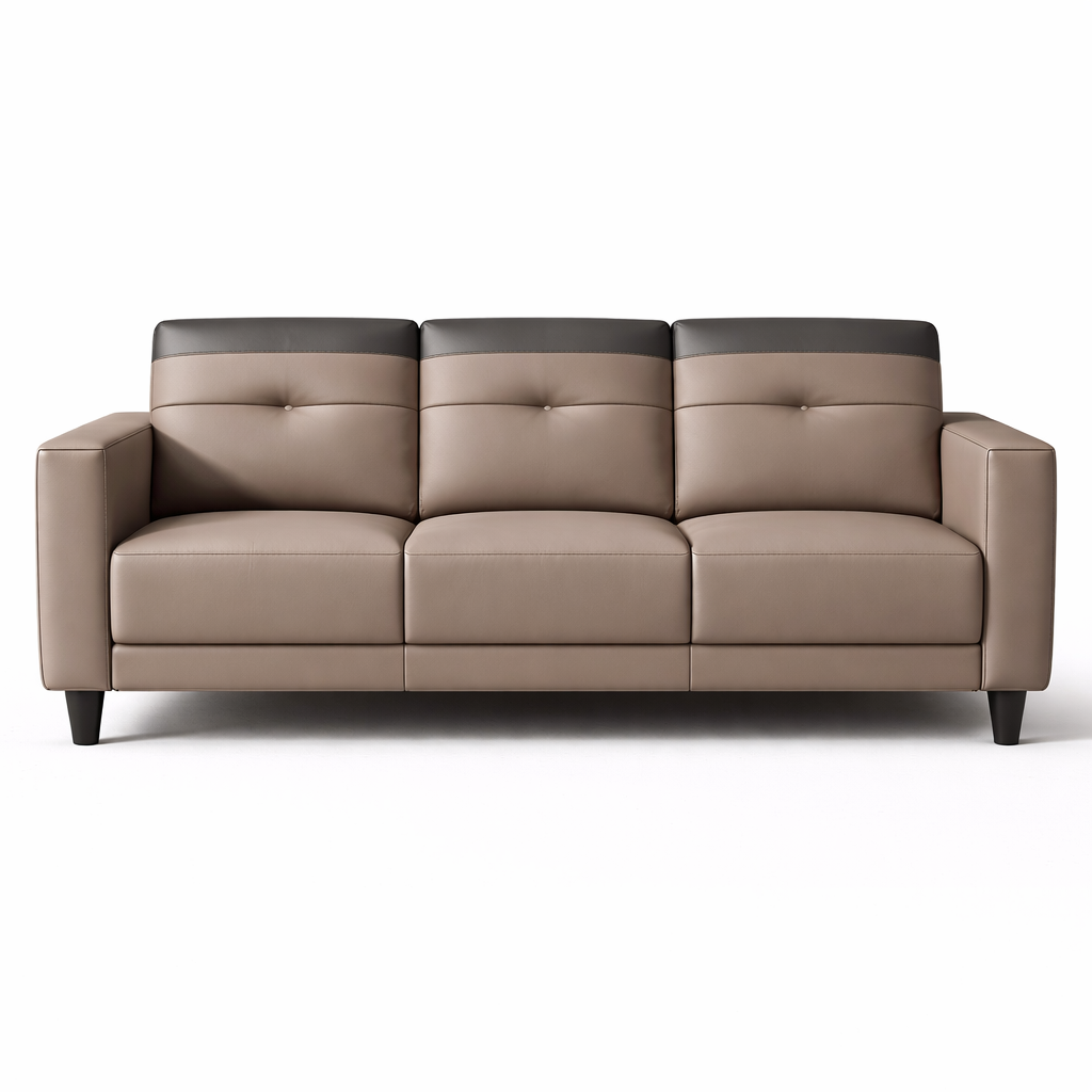 Leather Sofa Modern Dual Tone Upholstery High Density Foam Cushion Solid Wood Frame Handcrafted Premium Finish Durable Comfort Seating