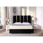 Luxury Black & Gold King Size Bed – Upholstered High Headboard, Sleek Metal Legs