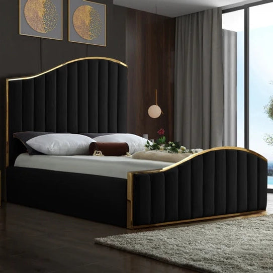Modern Velvet King Size Bed – Plush Padded Headboard & Plywood Frame, without Storage