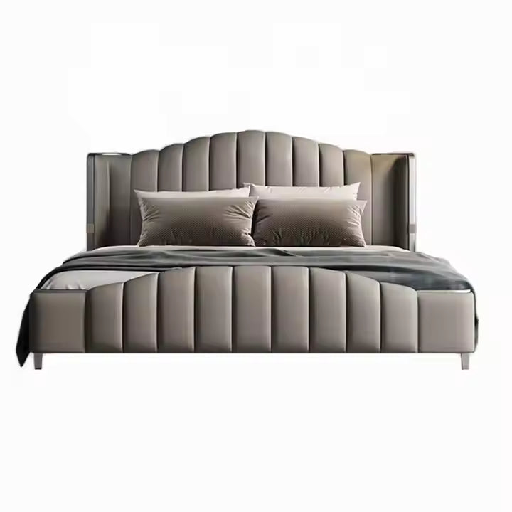 Queen Size Bed Frame with Modern Design, Premium Leather Upholstery, Solid Wood Frame