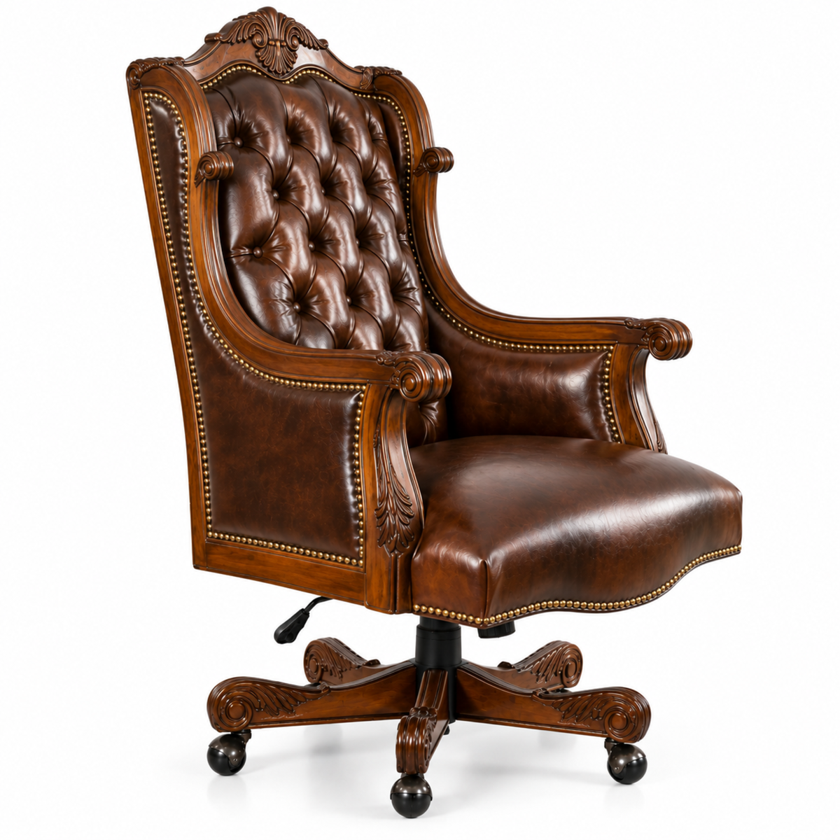 Luxury Design Boss and Director High-Back Leatherette Office Chair Swivel, Adjustable Height, Fixed Armrest, and for Wooden Base