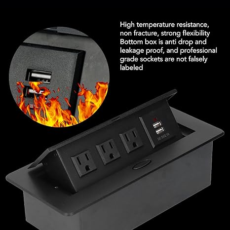 3 Plug with 2 USB Port Pop up Box for all Table Multimedia Desktop Socket for Conference Room or Tabletop Use