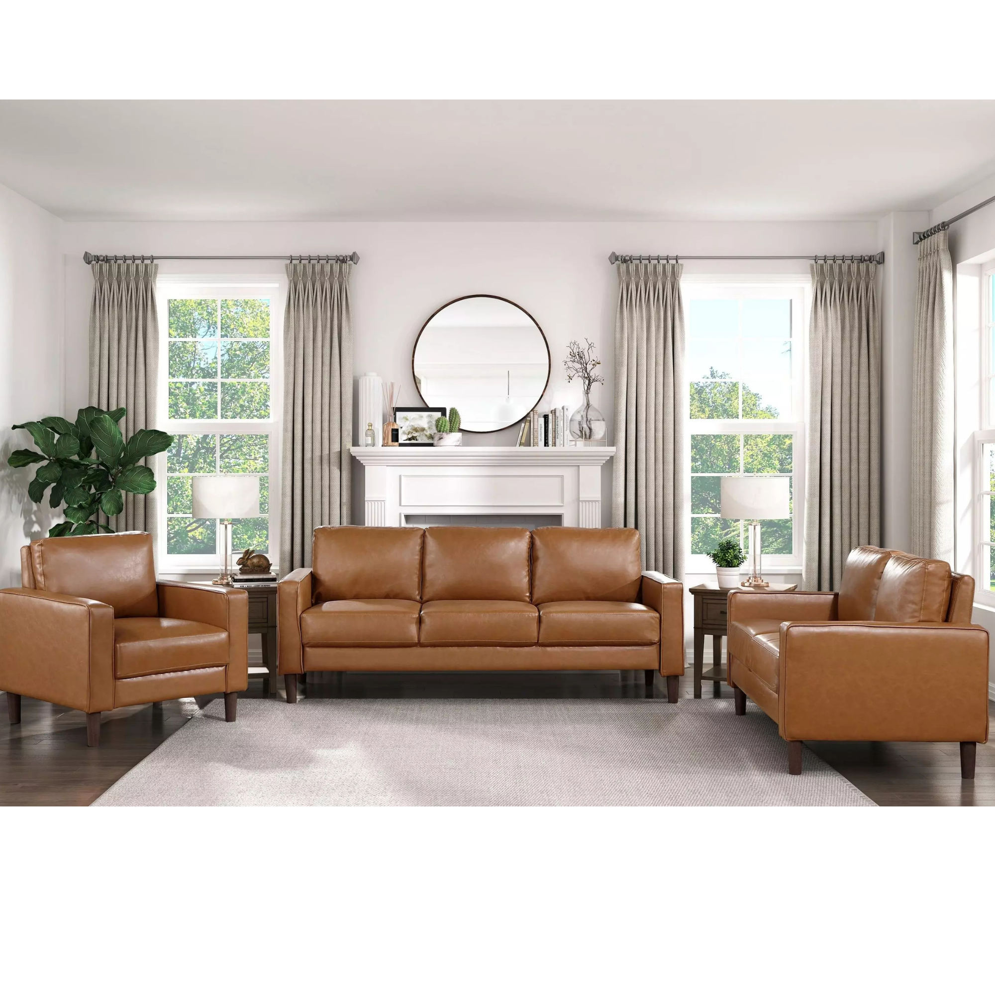3 Seater Sofa & For Home Furniture Pu leatherette & Premium Quality & Modern and Durable Design for Living Room – Brown