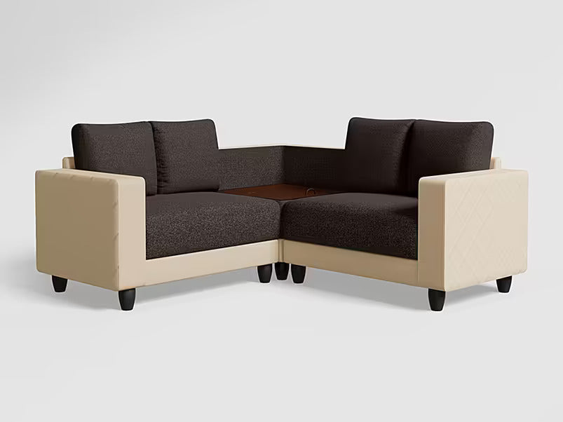 4 Seater L Shape Sectional Modular Sofa Modern Design and Leatherette and Synthetic fabric Durable &amp; Comfortable Padded Perfect for living Room -Cream