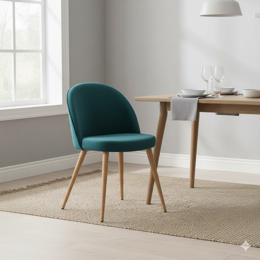 Mid-Century Modern Velvet Dining Chair with Wooden Legs - Elegant Teal Accent Chair for Home & Kitchen