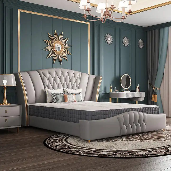 Luxury King Size Bed for Home Furniture Made in Wooden with Upholstery Modern Design and Storage & Hydraulic Hydraulic Lift Mechanism