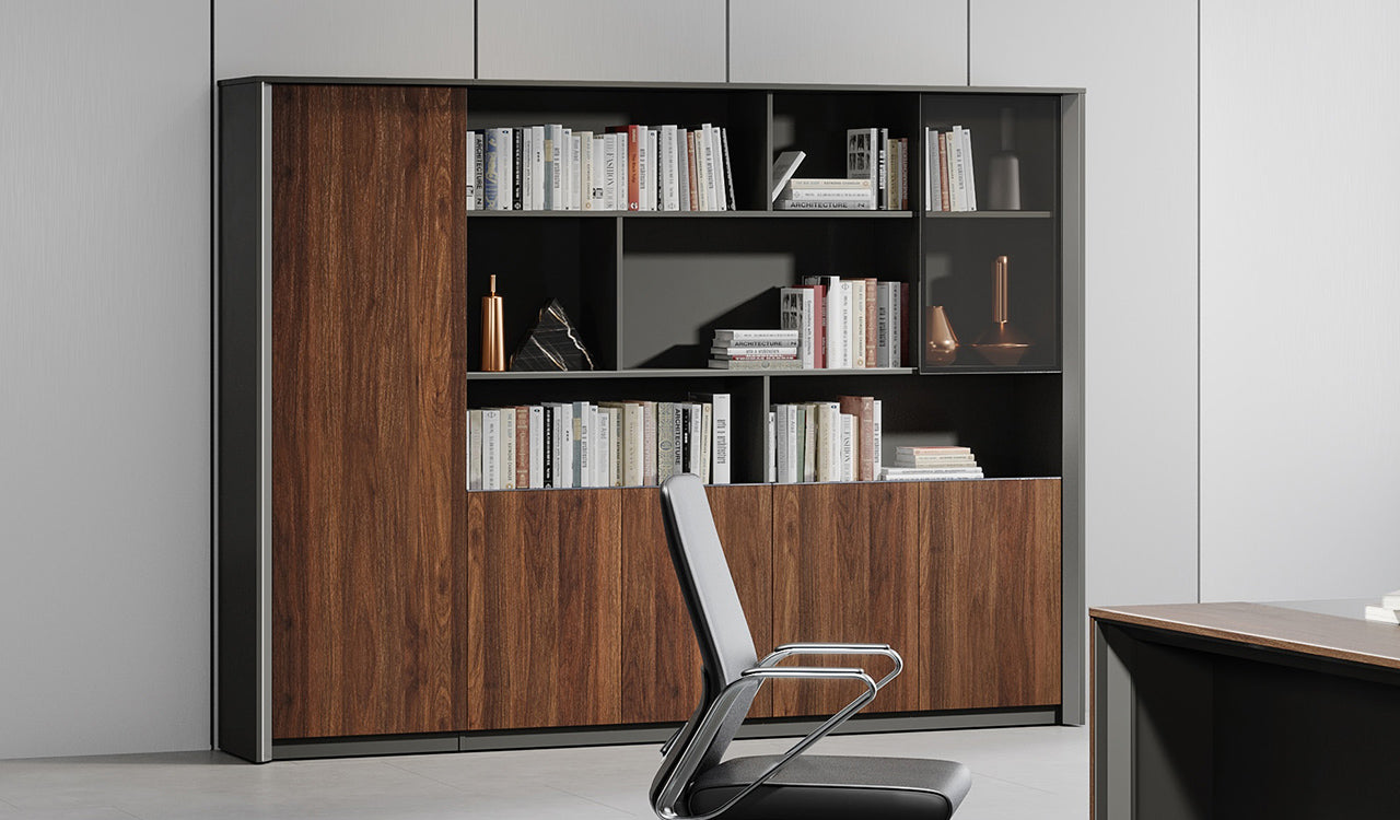 Wooden Office Storage Cabinet with Modern Wooden Design & Security Lock for Corporate Interiors