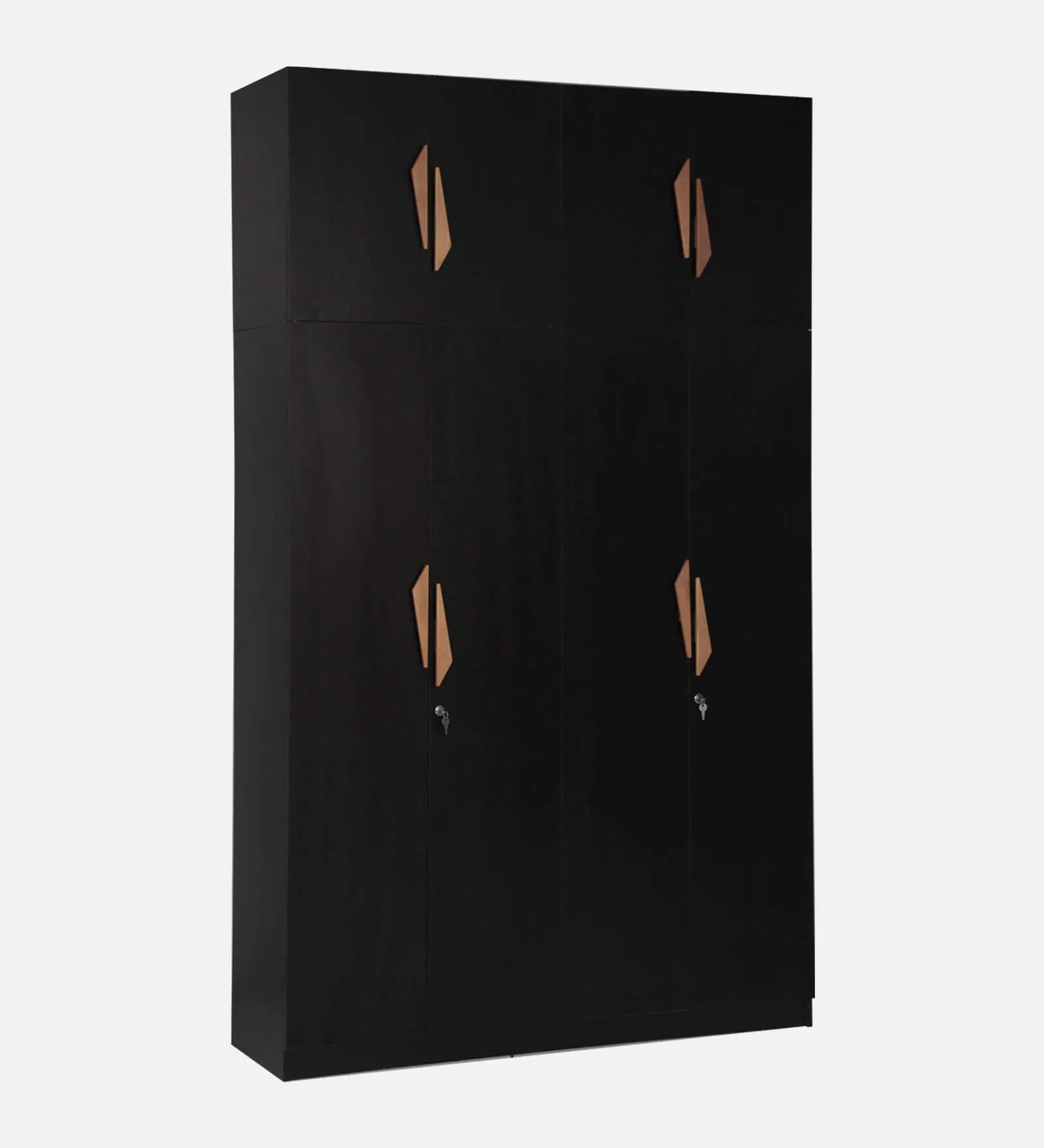 Wardrobe 4‑Door with Space-Saving, Soft-Close Mechanism, Sleek Handles, and Classic Walnut Body and Frosty White Accents