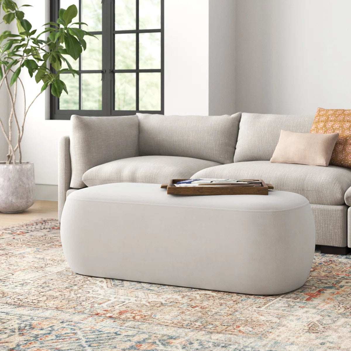 Long Ottoman for Home Furniture with Elegant Design and Premium Suede Upholstered for Household.