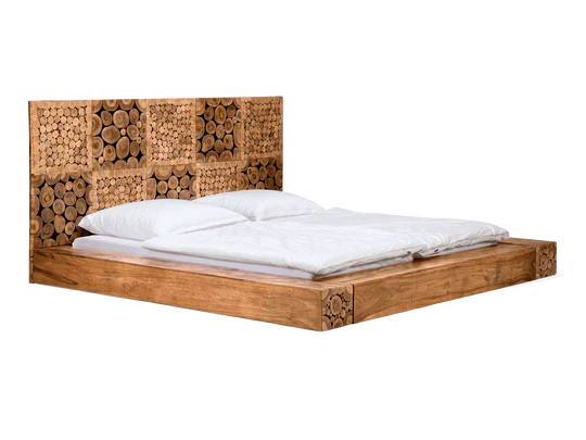 King Size Wooden Bed for Home Luxury Design without Storage High-Quality Solid Wood Frame, Premium Teak Veneer & Melamine Polish Finish