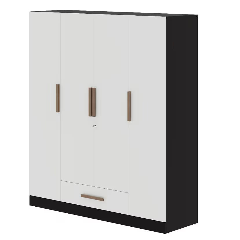 Wooden Wardrobe In 4 Doors – Clean Design with Lock and Open Shelves