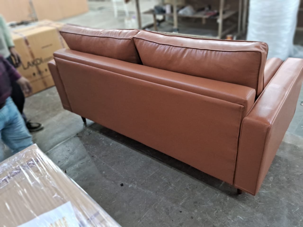 3 Seater Leatherette Sofa Metal Legs Base Cushioned
