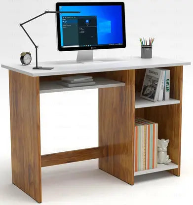 Computer Table with Spacious Worktop, Storage Shelves, and Modern Design for Home and Office Use