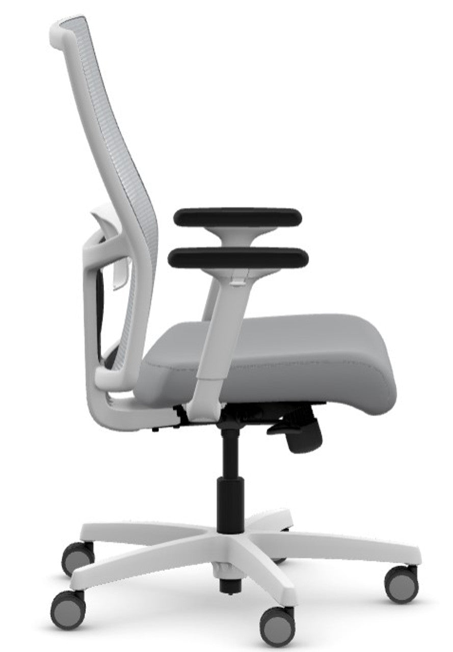 Mesh Mid-Back Task Chair Customizable Ergonomic Office Chair with 4-Way Stretch Mesh Back, Lumbar Support, Adjustable Arms, Bleach-Cleanable Options- Blue & Grey