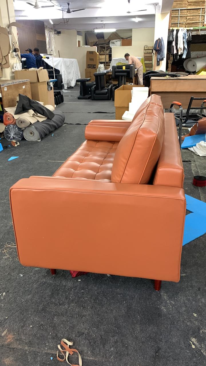 3 Seater Leatherette Sofa with Wooden Legs