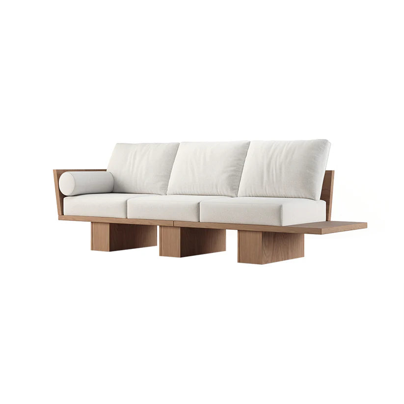 3 Seater Wooden Sofa For Home Furniture, Upholstery Fabric Premium and Durable Design For Living Room and Office- White