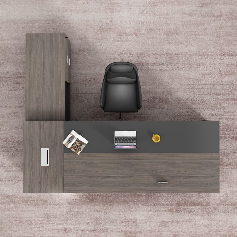 Director L-Shape Office Table Luxury Desk Made in Particle Board with Secure Drawer, Storage CPU Space, Side Unit & Wire Manager- Dark Grey