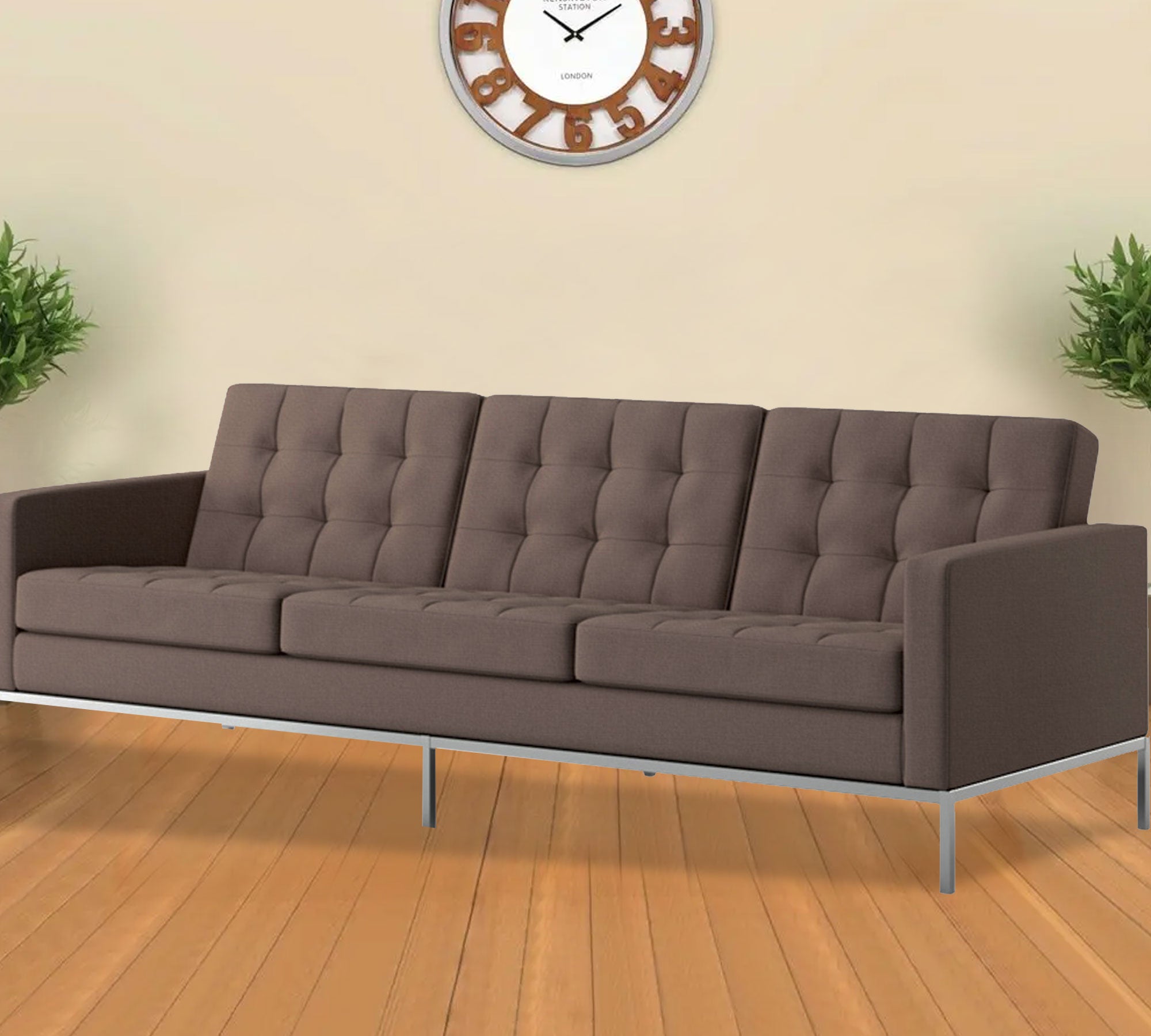 Metal Frame Legs Base Cushioned Fabric Sofa