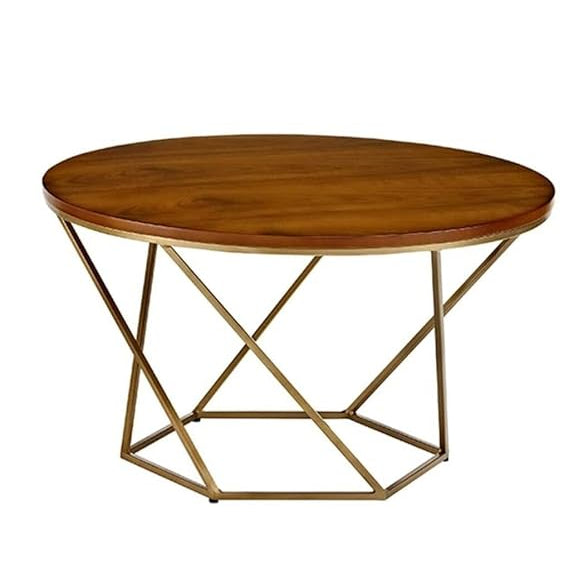 लकड़ी के टॉप और धातु बेस मेटल फ्रेम के साथ गोल साइड टेबल