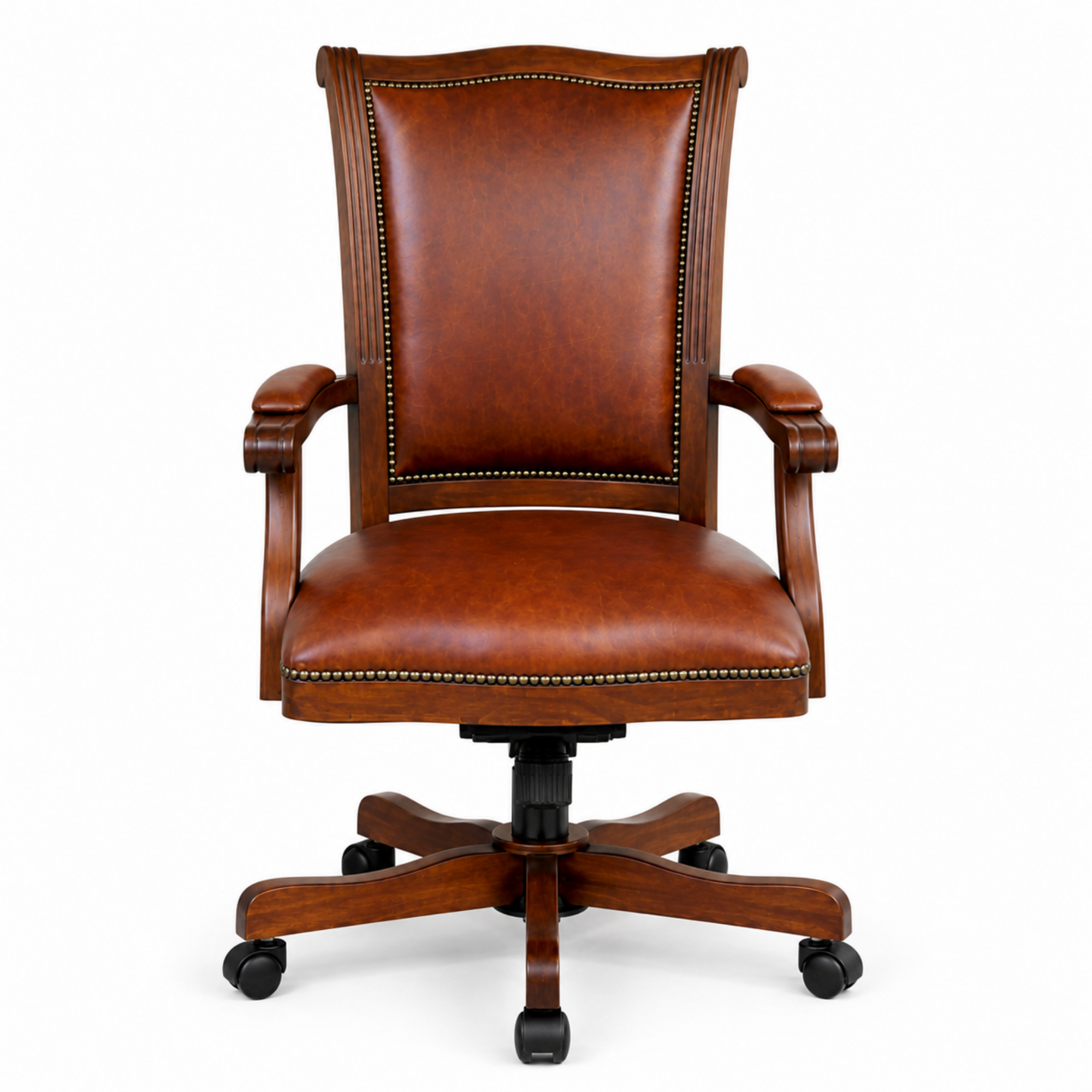 Premium Wooden Director Chair with Leatherette Upholstery, Ergonomic High Back, Handcrafted Solid Wood Frame, with Smooth Castor Wheels