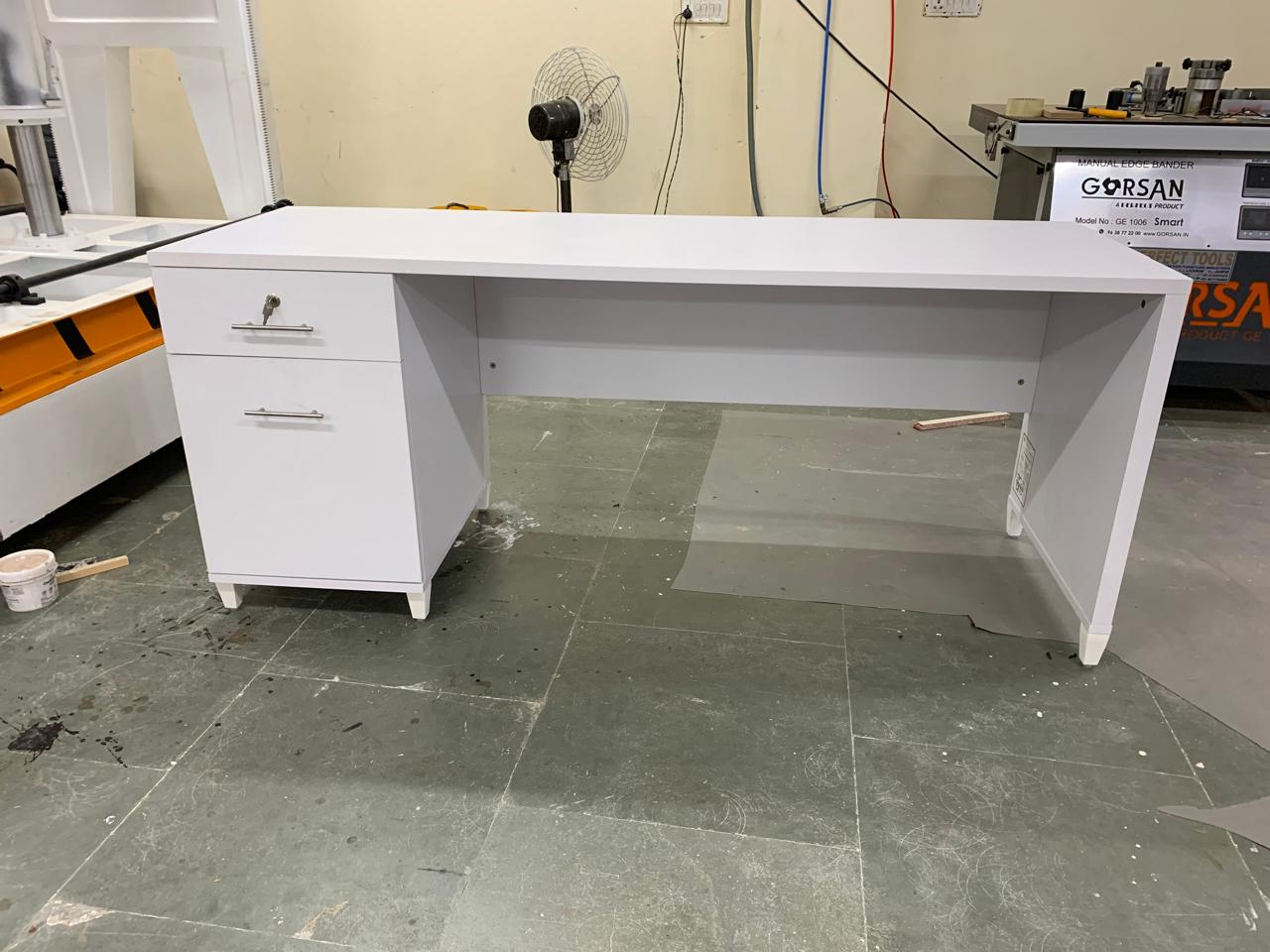 Office Computer Table Made in Engineered wood with Drawers and Wire Management Grommet- White