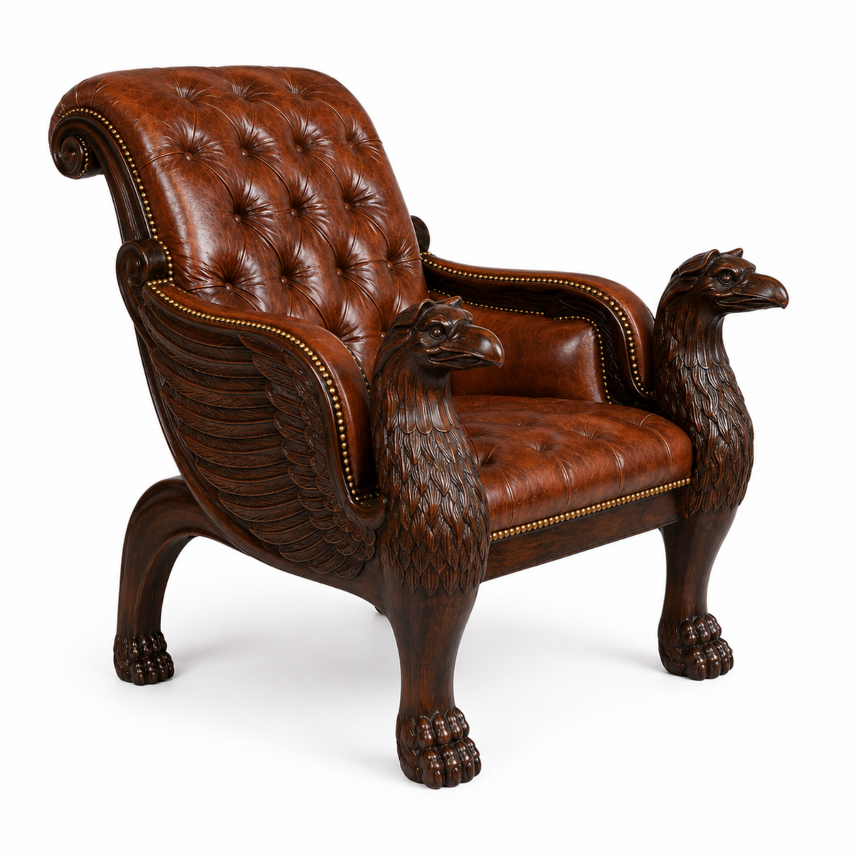 Royal Handcrafted Director's Chair – Solid Teak Wood with Leatherette Upholstery & Brown Carved Armrests