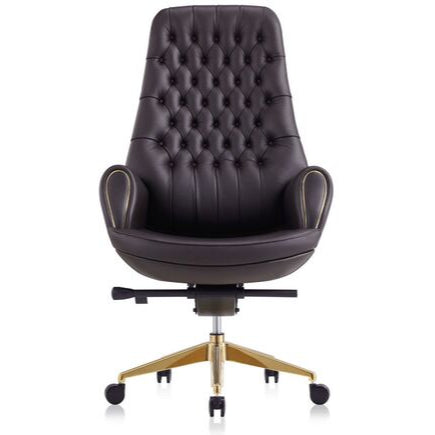 Luxury High Back Office Director & Executive Chair with PU Leatherette & Swivel Base and Metal Base With Gold Powder Coating