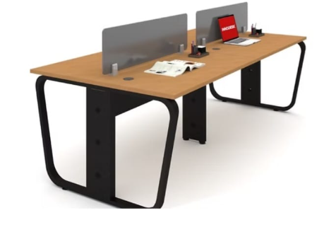 Modern 4-Person Office Workstation Desk with Contemporary for Professional Work| Metal Frame Desk