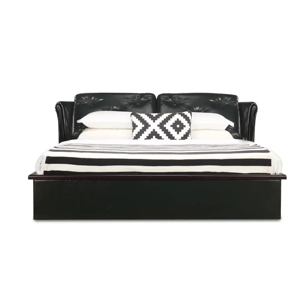 Luxury King Size Fully Upholstered Leatherette Bed Made in wooden with Button Back Rest Support - Storage & Long Lasting Bed for Living room