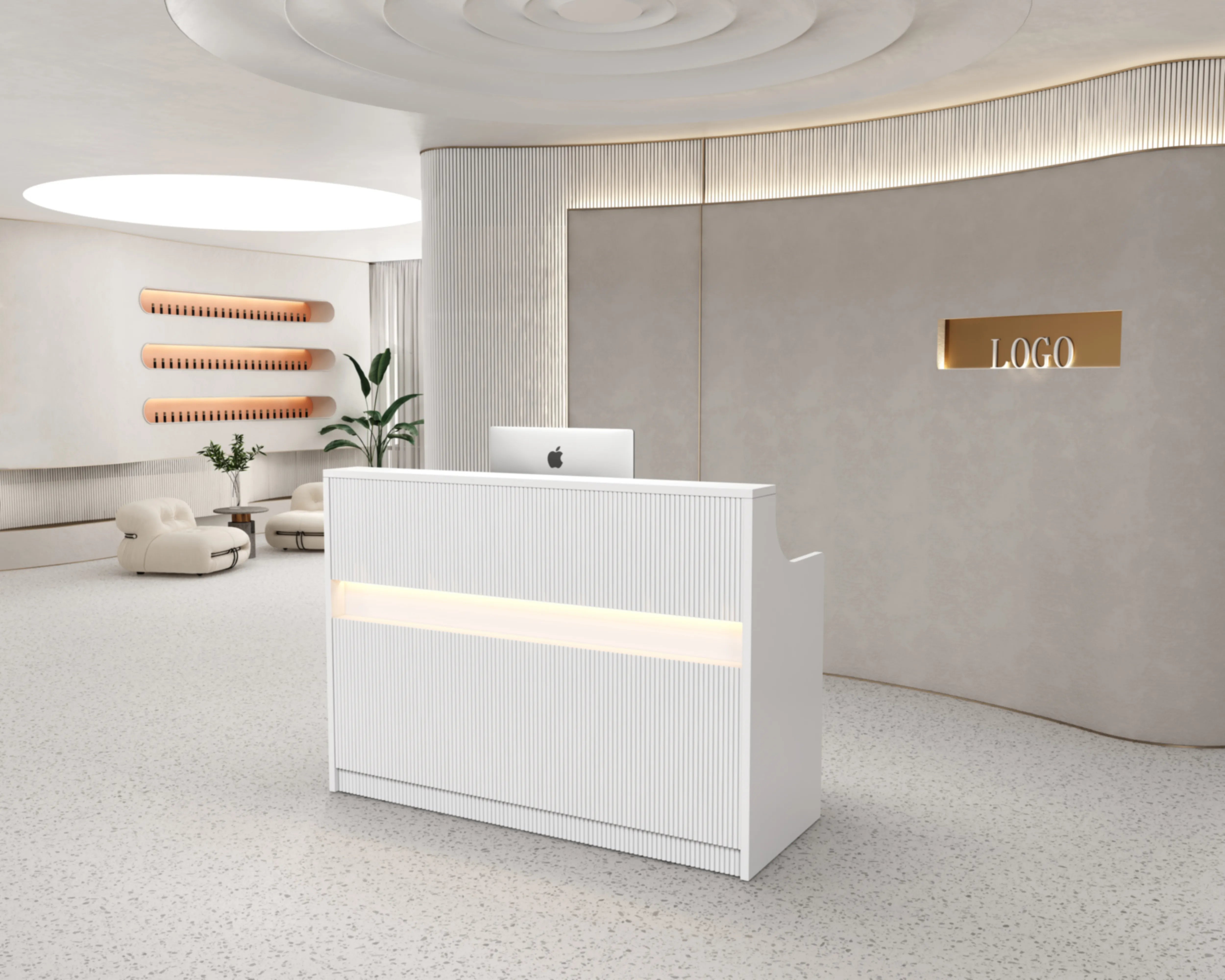 Reception Table for Office Counter Made in MDF with Small Store Front Desk and Drawers & CPU Space