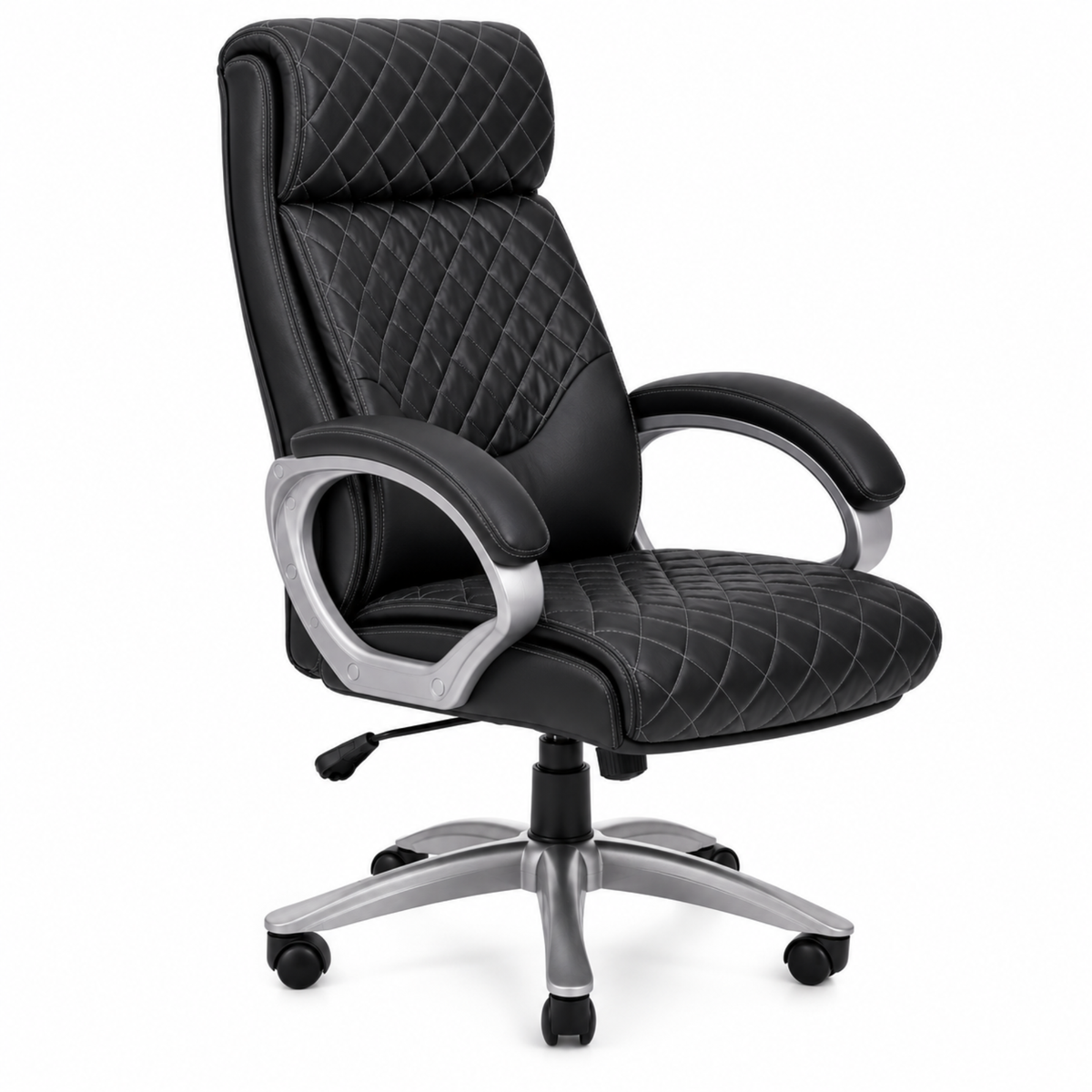 Luxury Executive Office Chair with Diamond Quilted High Backrest, Padded Headrest, Cushioned Armrests, Adjustable Height & Chrome Swivel Base