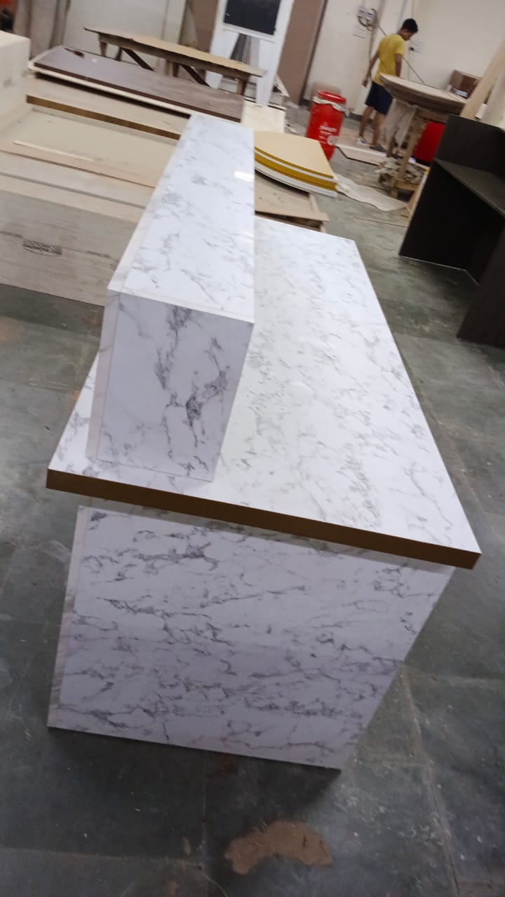 Reception Table for Office Luxury Modern Counter Stylish Design Made in MDF with Keyboard Tray And Drawers & Ample Storage CPU Space - White Color
