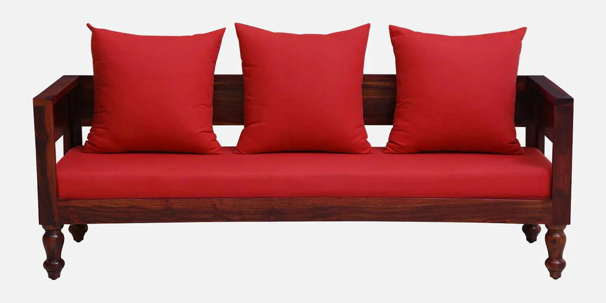 3 Seater Wooden Sofa For Home Furniture Premium Upholstery Modern and Durable Design for Living Room and Office - Red