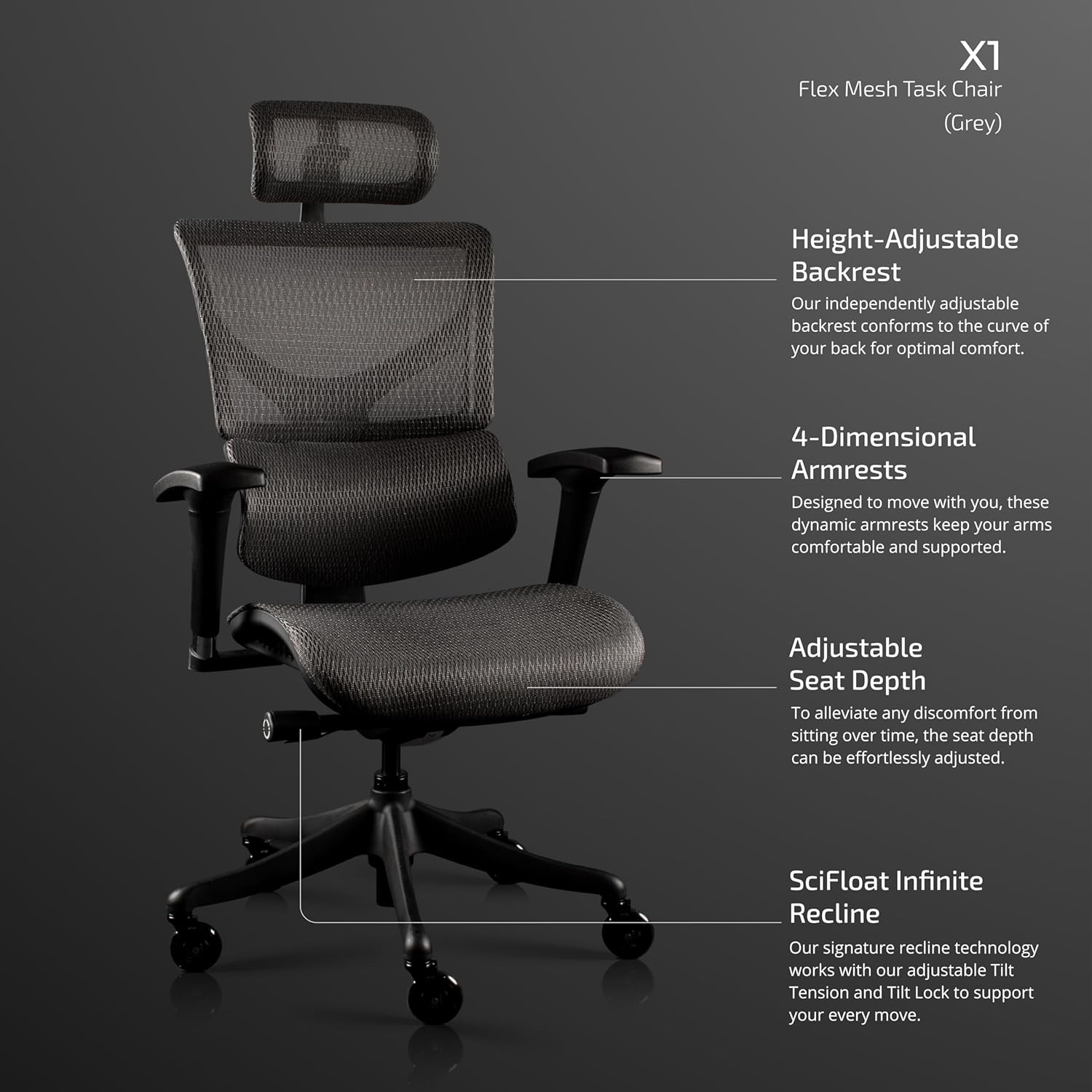 Ergonomic Mesh Office Chair with Adjustable Headrest, Lumbar Support & Breathable Seat – Stylish & Comfortable Seating Solution for office