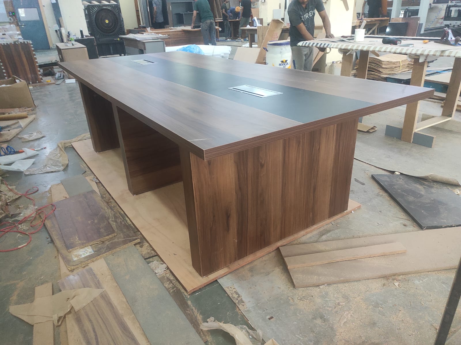 Meeting Table for Office Furniture Desk Premium Quality & Luxury Modern Design Made in Particle Board/ MDF/Plywood with 2 Wire Manager Conference Tables - Brown Color