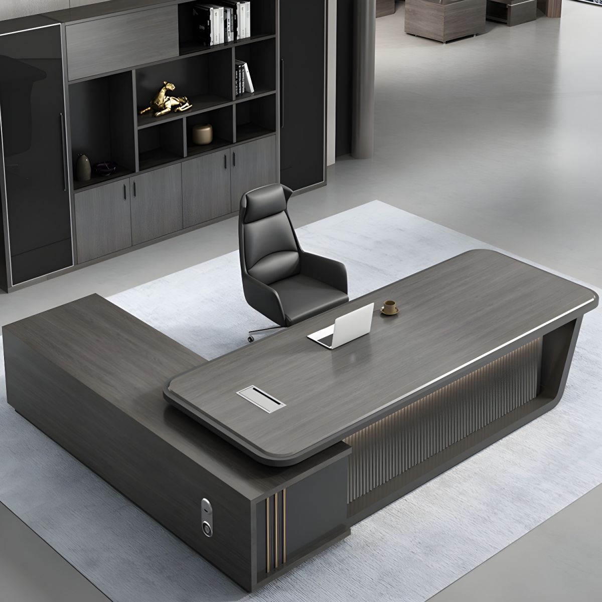 Director & Executive L-Shape Office Table Luxury Desk Made in MDF with Side Unit Drawer and Storage Wire Manager & CPU Storage