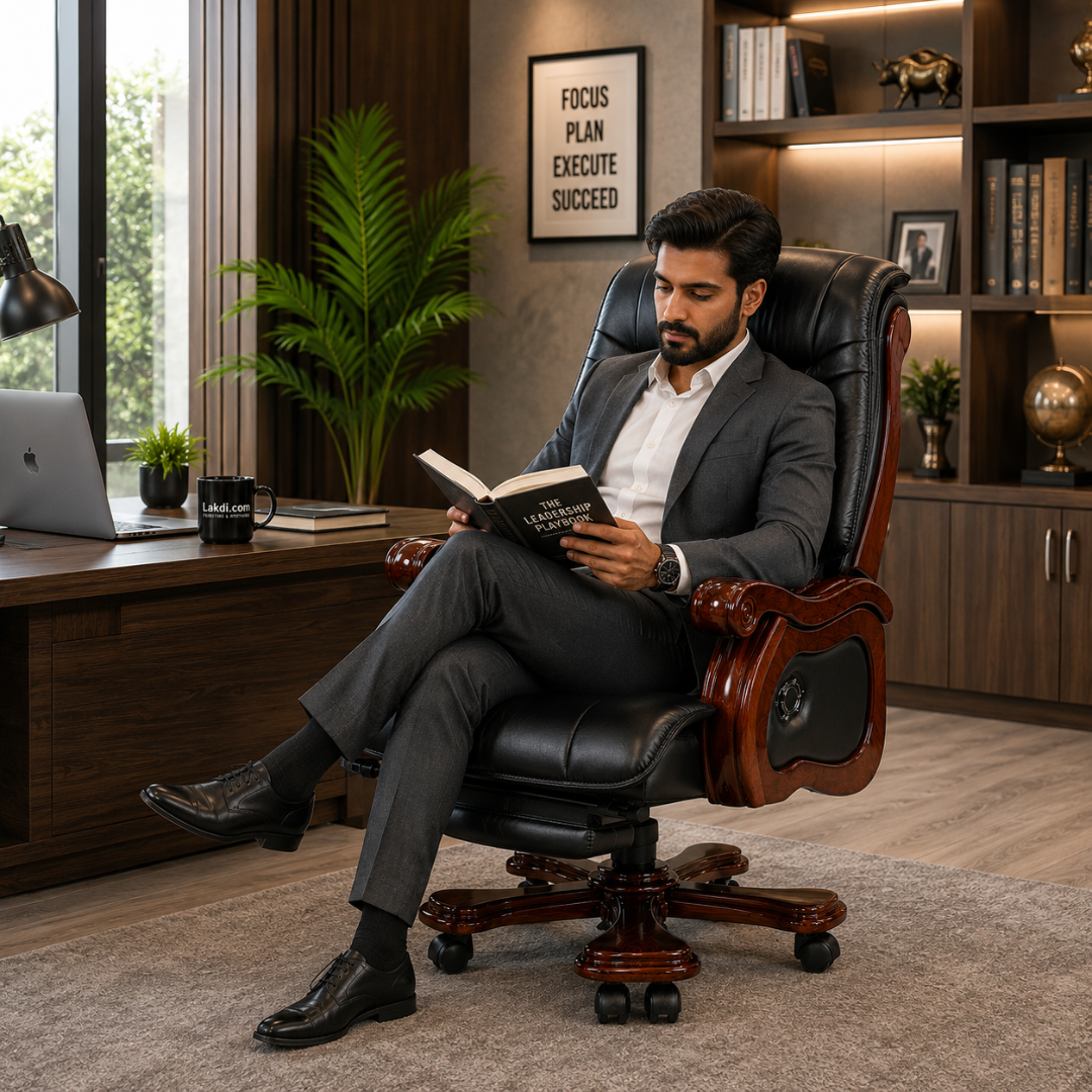 High-Back Office Chair with Recliner, Swivel, Adjustable Height, Armrests, and Lumbar Support for Boss / Director