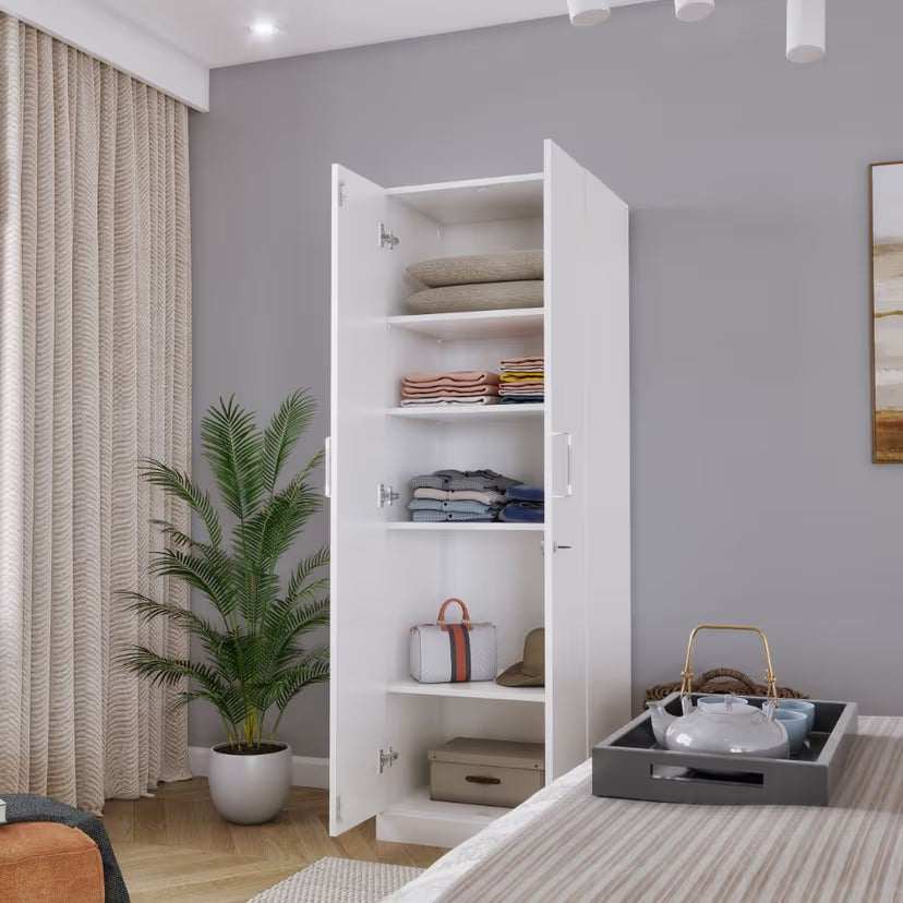 Modern Home &amp; Office Premium Storage Cabinet – Particle Board Construction with Glass Doors, Bookshelf Compartments, and Cupboard Units.