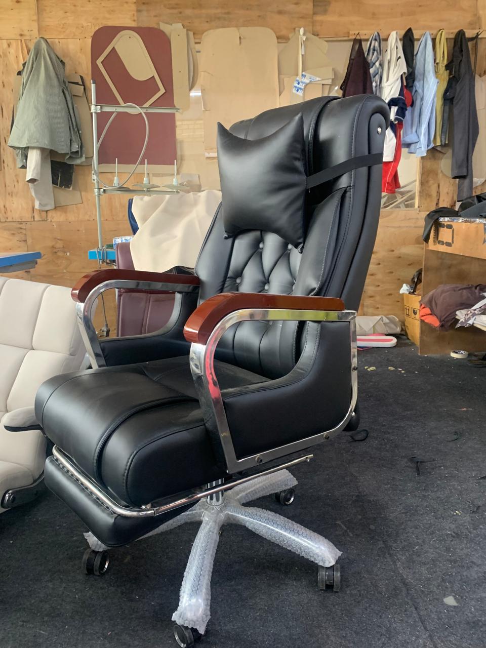 Director & Executive Office Chair Premium Leatherette with Recliner & Footrest and High Back Ergonomic Lumbar Support, Flip-Up Armrests