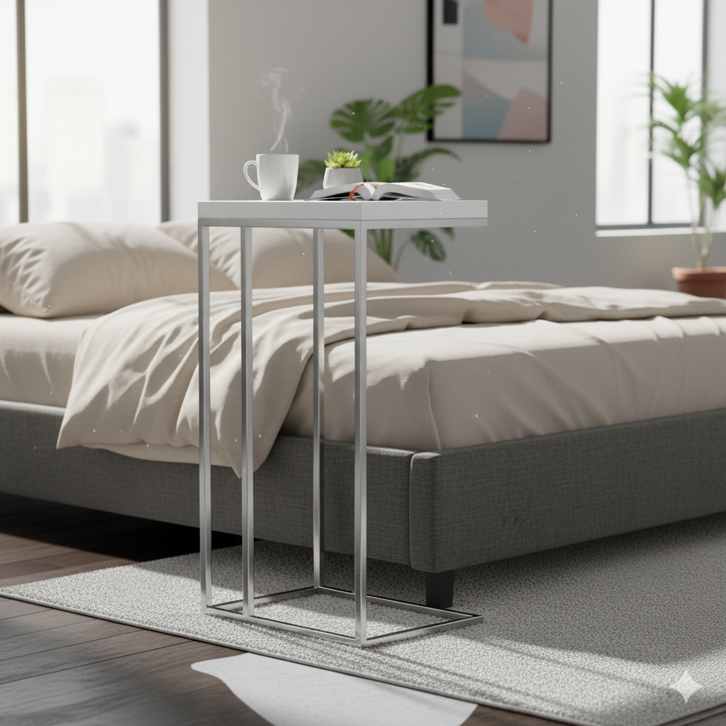 লেমিনেটেড বোর্ডে ধাতব পায়ের বেস সহ সাইড টেবিল