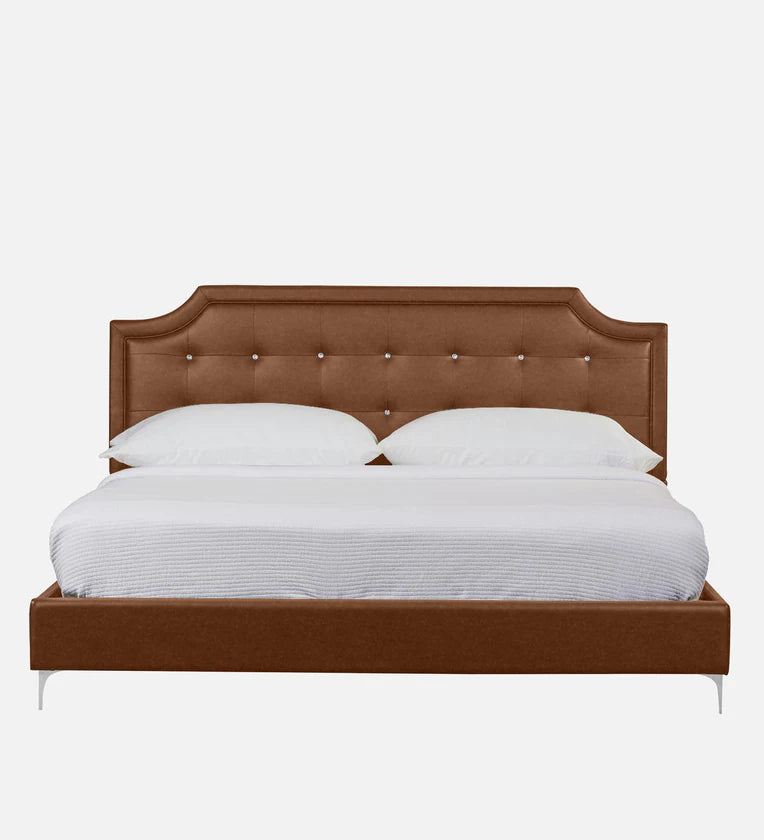 Modern Dark Brown Leatherette King Bed – Plush&nbsp; Upholstery, Padded Headboard, Solid Wood Frame with Foam Padding