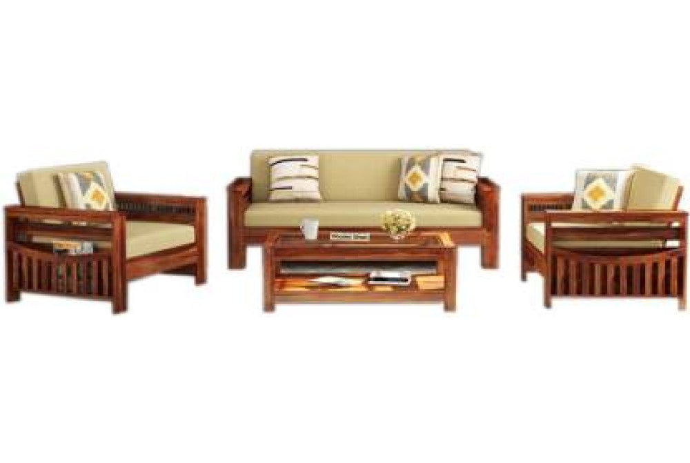 3 Seater Wooden Sofa For Home Furniture, Upholstery Fabric Modern And Durable Design For Living Room and Office- Cream