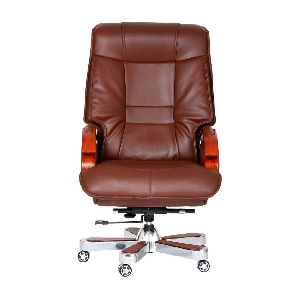 High Back Director Chair for office Made in Plyboard with Leatherette and Soft Padded & Fixed Armrest & Revolving and swivel Base, Recliner Chair