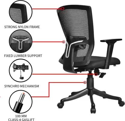 Executive Mid Back Mesh Office Chair with Fabric Seat, Ergonomic Support, Adjustable Height, Tilt Mechanism & Swivel Base for Office & Home