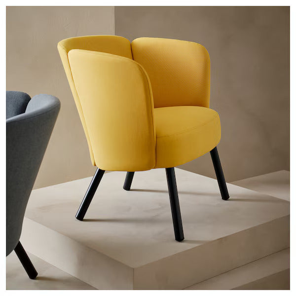 Lounge Chair For Living Room ,Comfortable Seating Luxury Chair, Upholstery Polyester and Teak Wood Legs With wooden Polish -Yellow