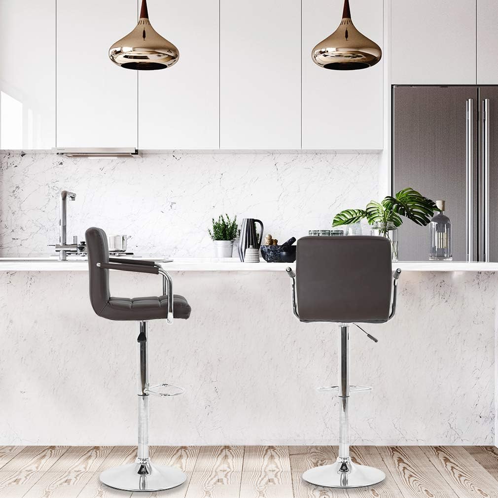 Modern Black Faux Leather Adjustable Swivel Bar Stool with Arms & Chrome Base - Lakdi.com Exclusive