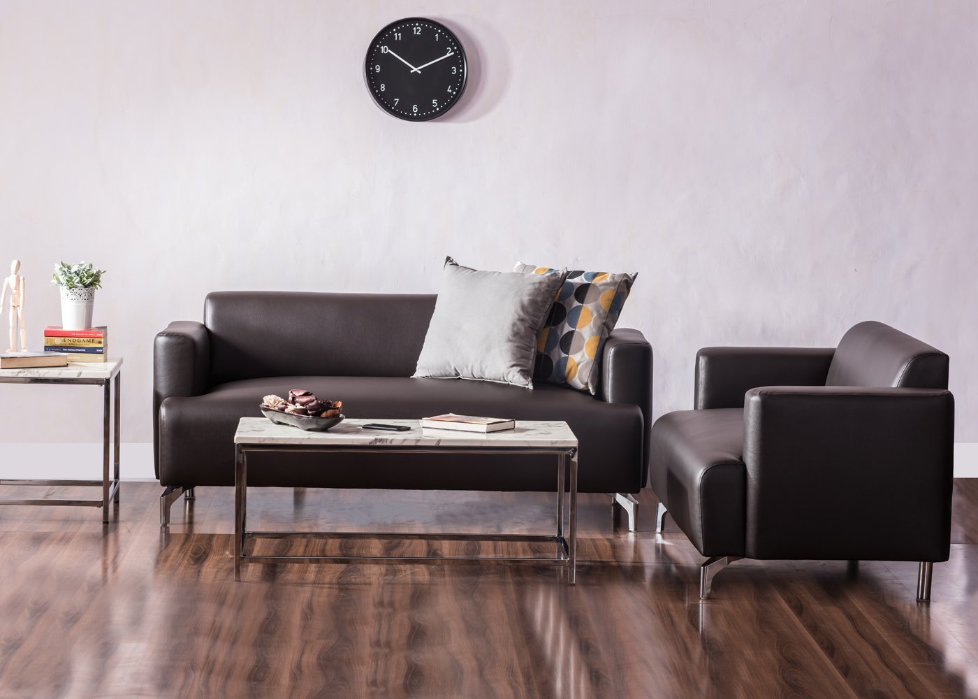 3 Seater Sofa For Home Furniture Upholstery Pu Leatherette Premium Comfortable Sofa & Durable Design For Living Room -Brown