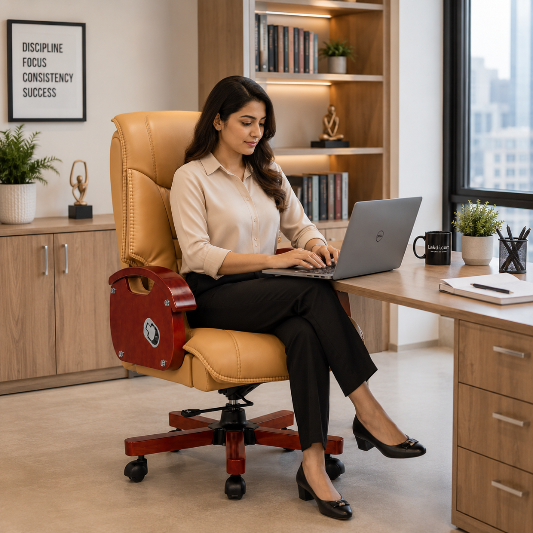 High Back Director Chair for office Modern Design Made in Plyboard with Leatherette & Recliner & Height Adjustable and Revolving Chair