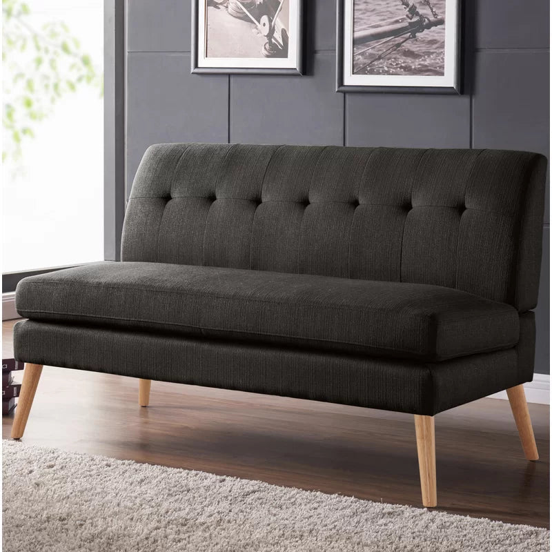 2 Seater Armless Upholstered Sofa with Wooden Legs -